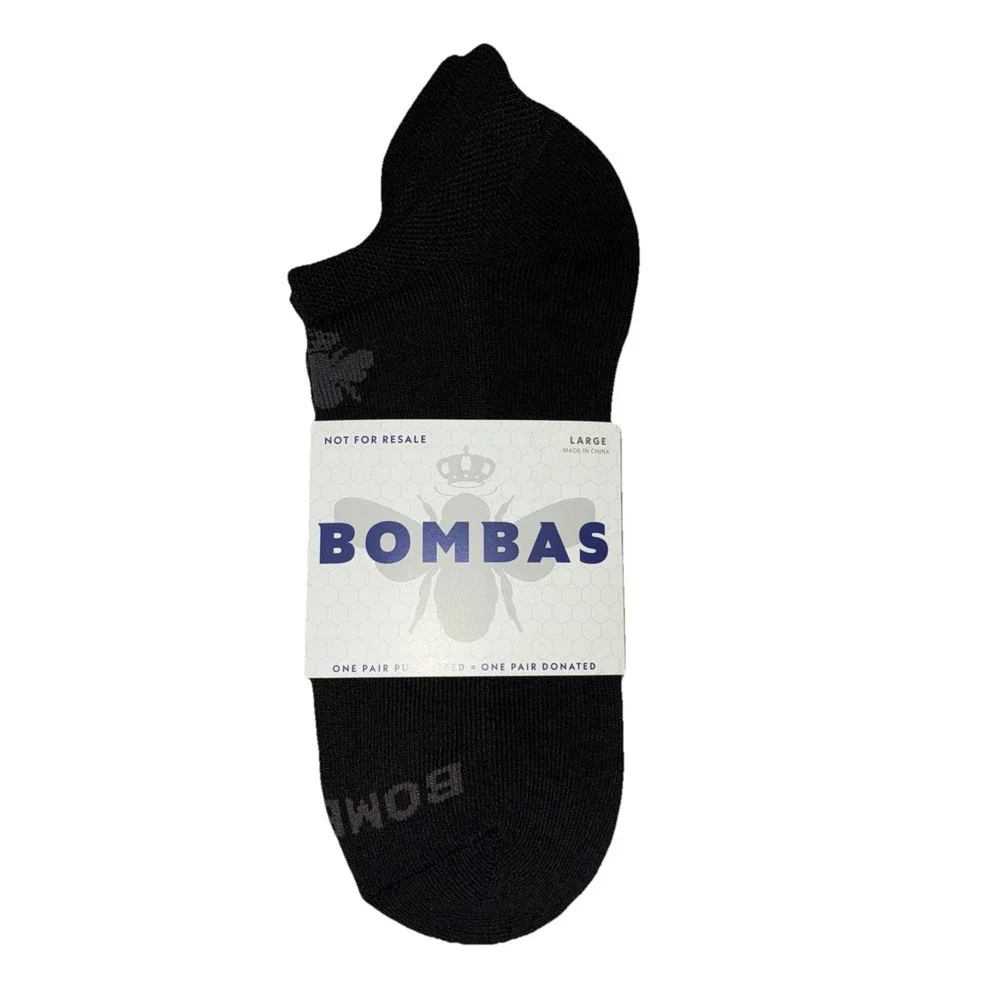 BOMBAS Socks Men's L (US 9.5-13) Black Gray Ankle Logo NEW Lot‎ Of 2